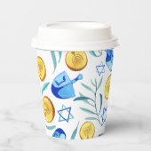 Schattigee Chanoeka Waterverf Bar Bat Mitzvah Jood Papieren Bekers (Voorkant)