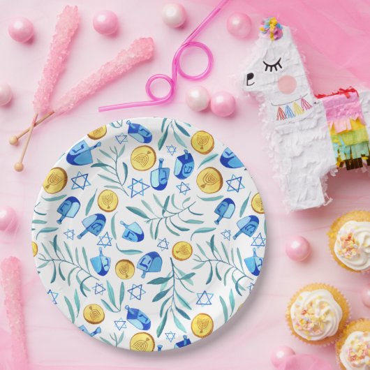 Schattigee Chanoeka Waterverf Bar Bat Mitzvah Jood Papieren Bordje (Feest)