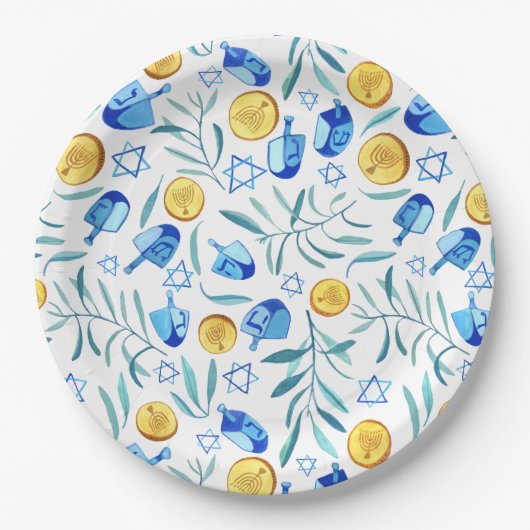 Schattigee Chanoeka Waterverf Bar Bat Mitzvah Jood Papieren Bordje (Voorkant)