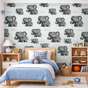 Schattigee charmante olifant in zachte pastelkleur behang