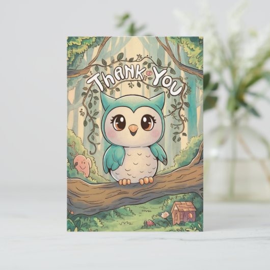 Schattigee charmante uil bedankkaart (Staand voorkant)