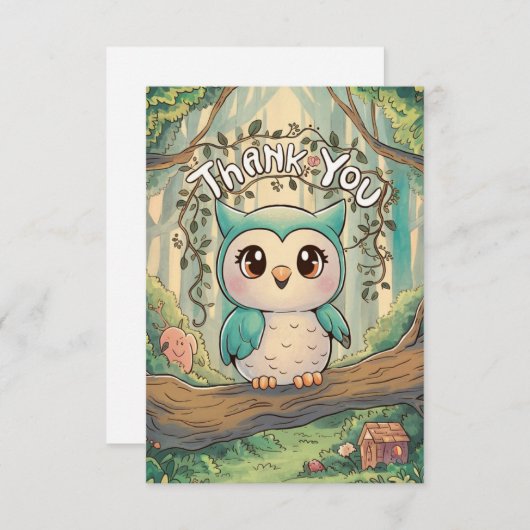 Schattigee charmante uil bedankkaart (Voorkant / Achterkant)