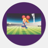 Schattigee cheerleader op het sportveld ronde sticker (Voorkant)
