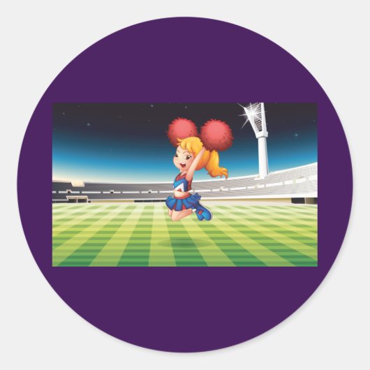 Schattigee cheerleader op het sportveld ronde sticker (Voorkant)