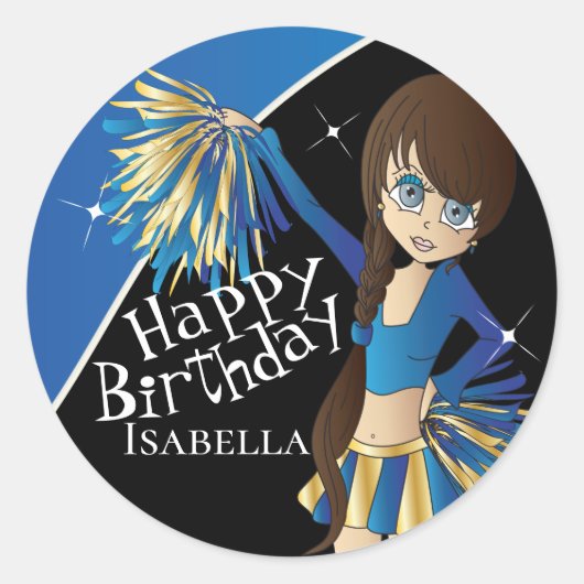 Schattigee Cheerleader Pom Pom Meisjes | Blauw Ronde Sticker (Voorkant)