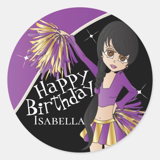 Schattigee Cheerleader Pom Pom Meisjes | PAARSE Ronde Sticker (Voorkant)