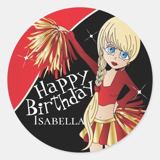 Schattigee Cheerleader Pom Pom Meisjes | Rood Ronde Sticker (Voorkant)
