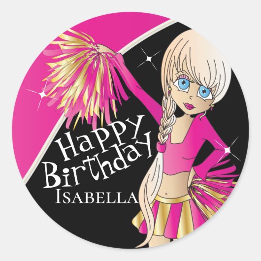 Schattigee Cheerleader Pom Pom Meisjes | roze Ronde Sticker (Voorkant)