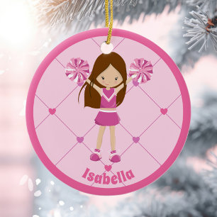 Schattigee Cheerleader Roze Gepersonaliseerde Kers Keramisch Ornament