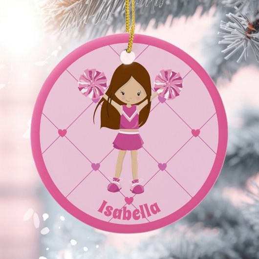 Schattigee Cheerleader Roze Gepersonaliseerde Kers Keramisch Ornament