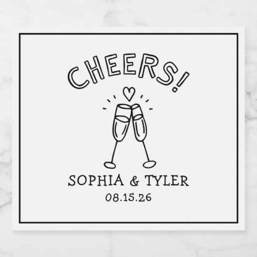 Schattigee Cheers Minimalistische Chic Gepersonali Sparkling Wijnetiket (Enkel label)