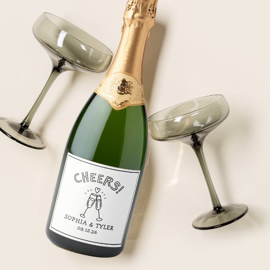Schattigee Cheers Minimalistische Chic Gepersonali Sparkling Wijnetiket