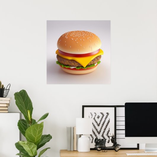 Schattigee Cheeseburger tekening Poster (Thuiskantoor)