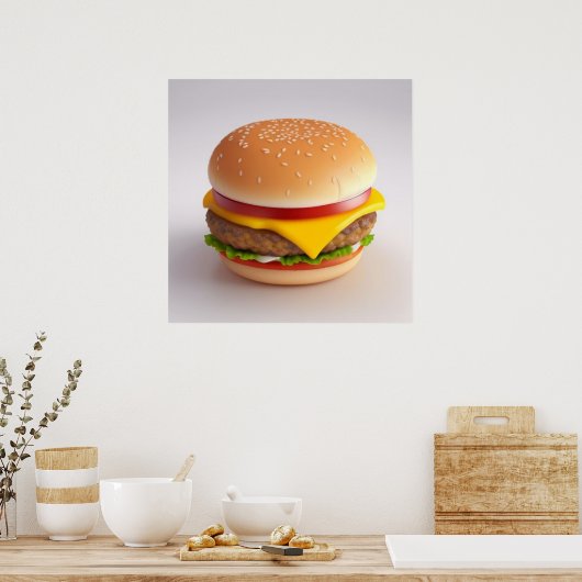 Schattigee Cheeseburger tekening Poster (Keuken)