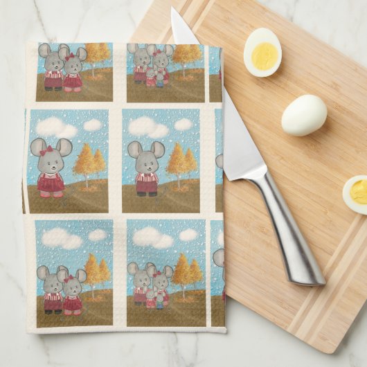 Schattigee Cheesy Mouse Familie Stripverhaal Theedoek (Quarter Fold)