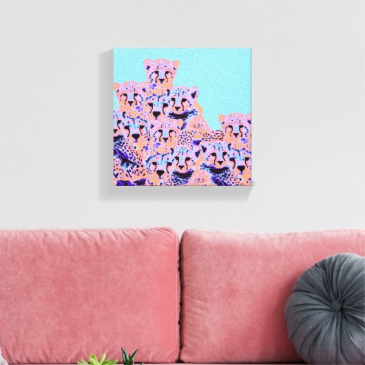 Schattigee Cheetah Family Pink & Peach Wild Art Canvas Afdruk (Insitu (Woonkamer))