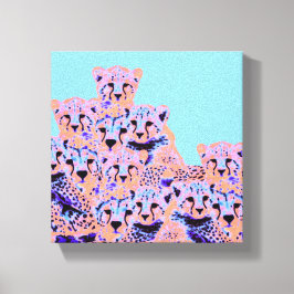 Schattigee Cheetah Family Pink & Peach Wild Art Canvas Afdruk