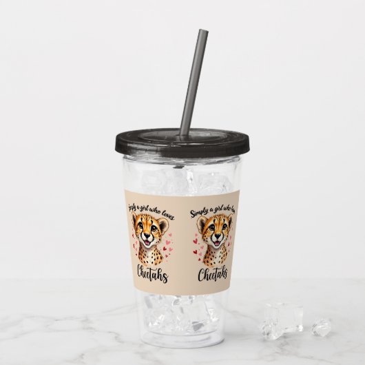 Schattigee Cheetah Lover Wildlife Art met Hartacce Acryl Drinkbeker (Achterkant ijs)