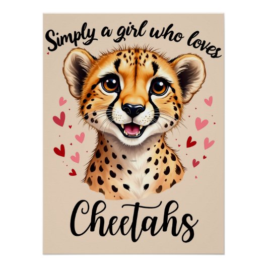 Schattigee Cheetah Lover Wildlife Art met Hartacce Perfect Poster (Voorkant)