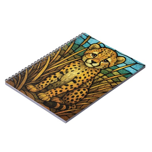Schattigee cheetah welp, glas-in-lood digitale kun notitieboek (Linkerzijde)