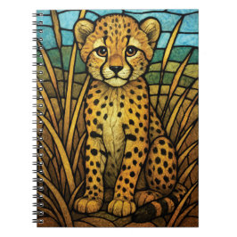 Schattigee cheetah welp, glas-in-lood digitale kun notitieboek