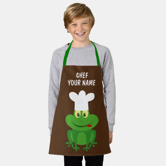 Schattigee chef kikker cartoon aangepaste kinder k schort (Gedragen)