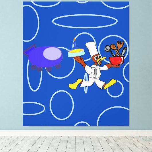 Schattigee chef-kok Ducky Kazoo Blue Circles Canvas Afdruk (Insitu (Houten vloer))