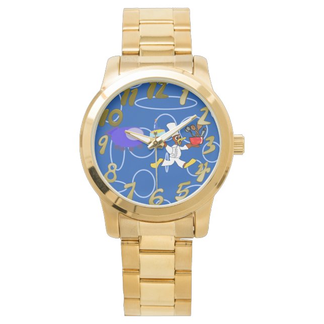 Schattigee chef-kok Ducky Kazoo Blue Circles Horloge (Voorkant)