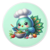 Schattigee chef-kok keuken vogel pauw keramische knop (Voorkant)
