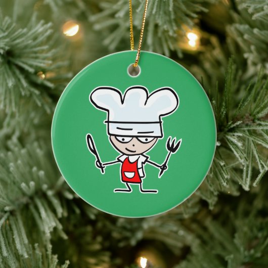 Schattigee chef-kok kok cartoon aangepaste kerstfo keramisch ornament (Boom)