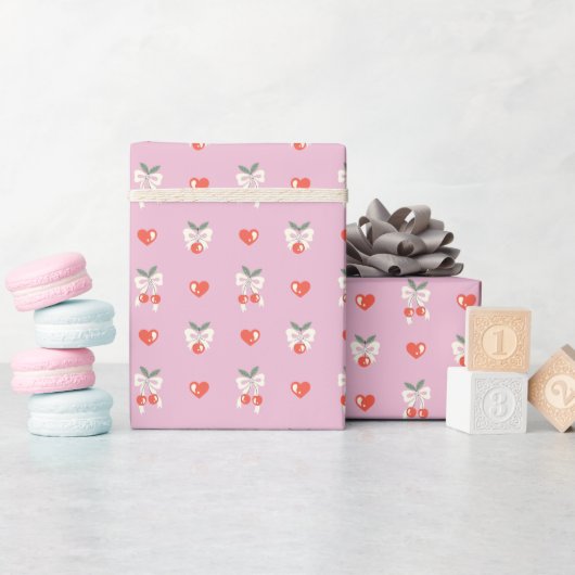Schattigee Cherry & Bow Print Wrapping Paper Roll Cadeaupapier (Baby Shower)