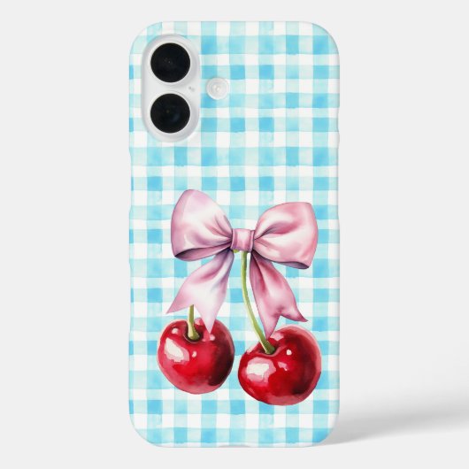 Schattigee Cherry Coquette Bow Blue Gingham Case-Mate iPhone Case (Achterkant)