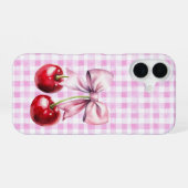 Schattigee Cherry Coquette Bow Pink Gingham iPhone 16 Hoesje (Achterkant horizontaal)