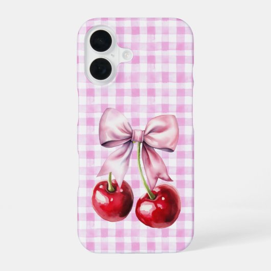 Schattigee Cherry Coquette Bow Pink Gingham iPhone 16 Hoesje (Achterkant)