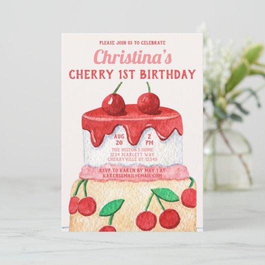 Schattigee Cherry First Sweet One Verjaardag Kaart (Staand voorkant)