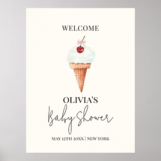 Schattigee Cherry Scoop Ice Cream Baby shower Welk Poster (Voorkant)