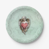 Schattigee  Cherub met Rood Hart Papieren Bordje (Voorkant)