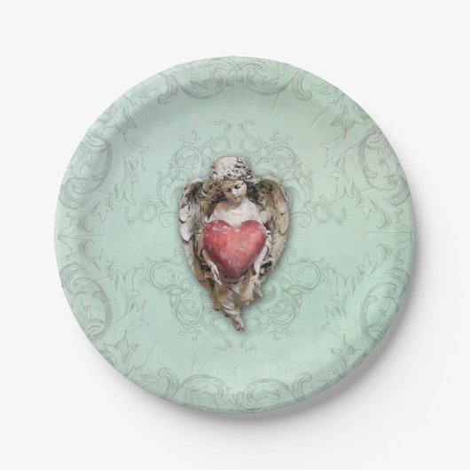 Schattigee Cherub met Rood Hart Papieren Bordje (Voorkant)