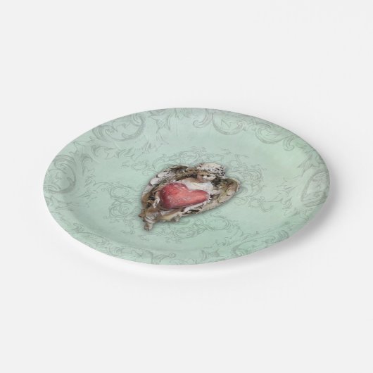 Schattigee  Cherub met Rood Hart Papieren Bordje (Gekanteld)