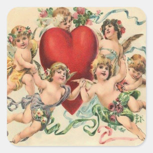Schattigee cherubs met een rode hart Valentijn Vierkante Sticker