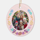 Schattigee Cheshire Kat Bloemenkrans Roze Kerst Keramisch Ornament (Links)