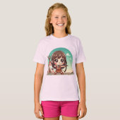 Schattigee Chibi Archer Meisje met boog T-shirt (Voorkant volledig)