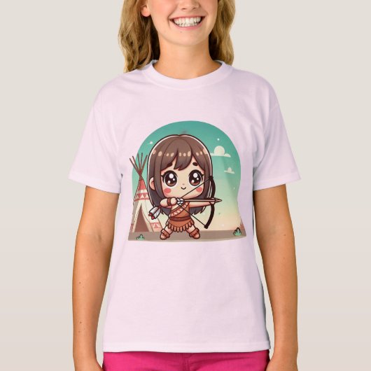 Schattigee Chibi Archer Meisje met boog T-shirt (Voorkant)
