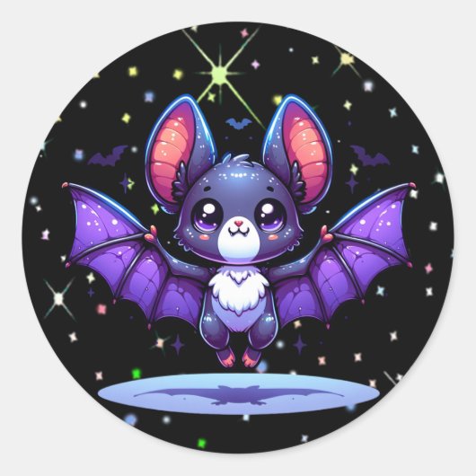 Schattigee Chibi Cartoon Bat Halloween Ronde Sticker (Voorkant)