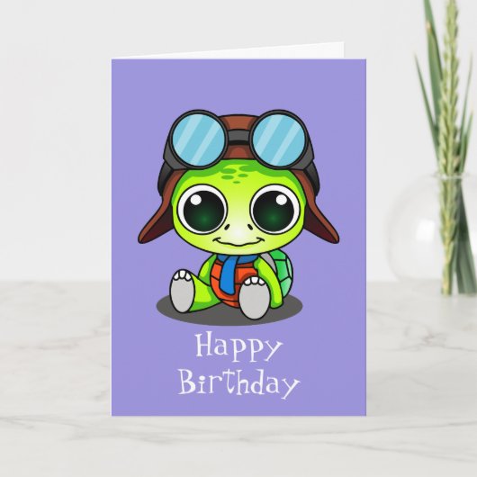Schattigee Chibi Cartoon Schildpad Happy Birthday Kaart (Voorkant)