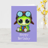 Schattigee Chibi Cartoon Schildpad Happy Birthday Kaart (Gele Bloem)