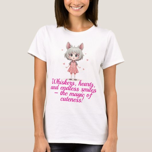 Schattigee Chibi Cat Girl in roze jurk (Voorkant)