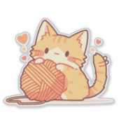 Schattigee Chibi Cat met garen – Schattig Sticker (Voorkant)