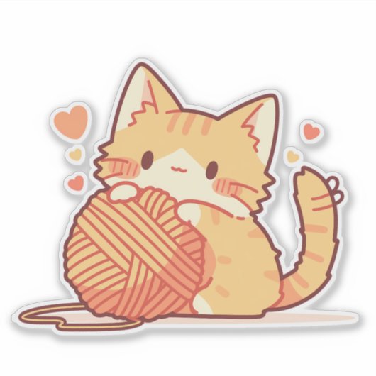 Schattigee Chibi Cat met garen – Schattig Sticker (Voorkant)