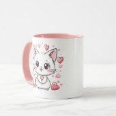 Schattigee Chibi Cat met roze harten Schattig Kawa Mok (Voorkant links)